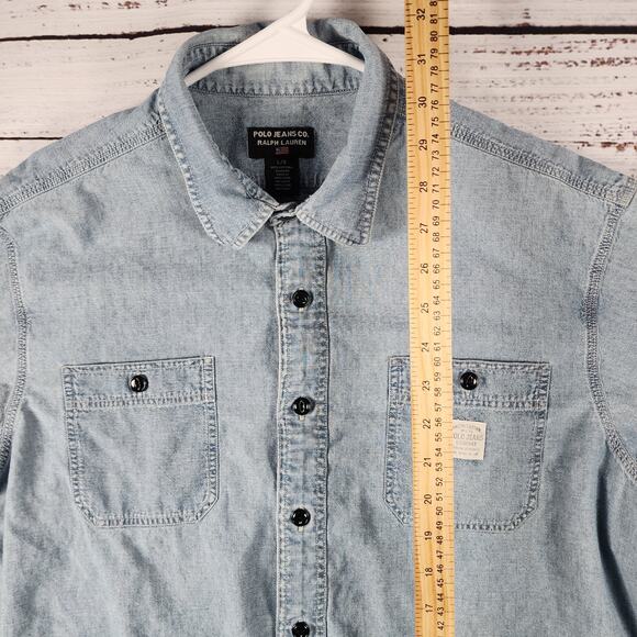 VTG 90s Polo Jeans Co Ralph Lauren Chambray Shirt Mens L Button Made Hong Kong - Picture 7 of 7